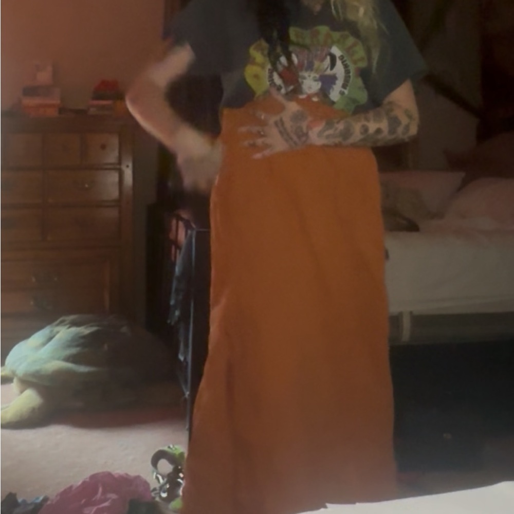 Casual Orange Pencil Midi Skirt